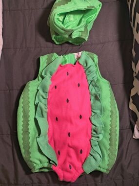 Kids Watermelon Halloween Costume Romper with Hat - Green & Pink